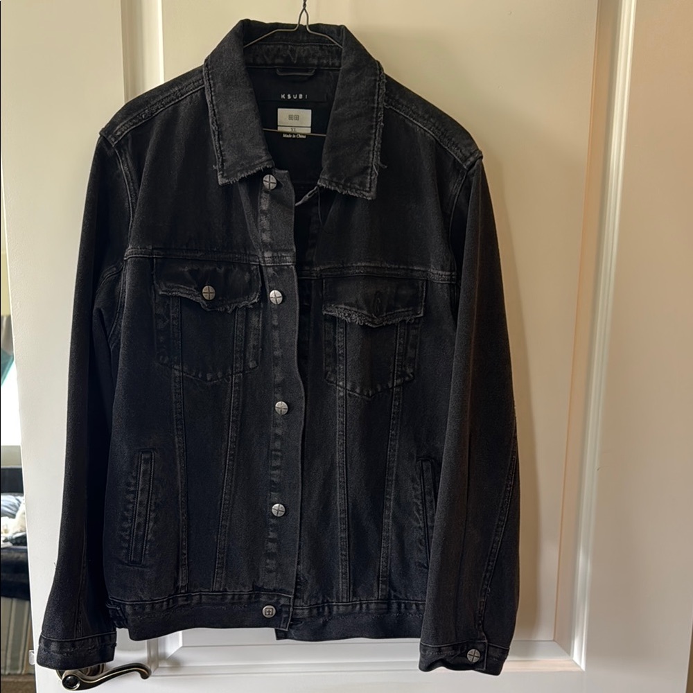 KSUBI Distressed Black Denim Jacket